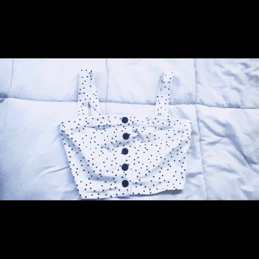 white and black, star-covered, button up crop top